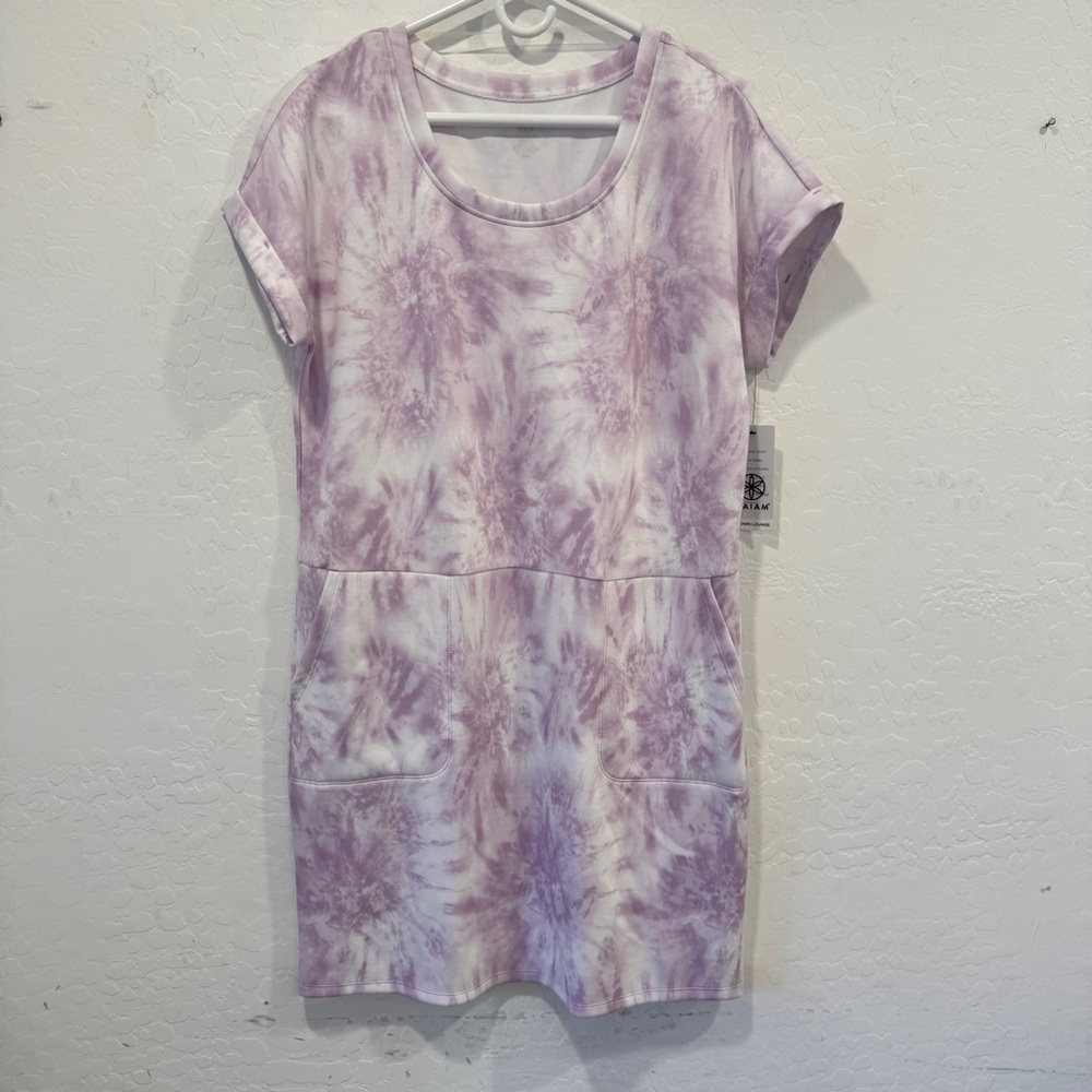NWT Gaiam Hudson Pocket Dress Large Lavender Frost Tie Dye Athleisure T-Shirt